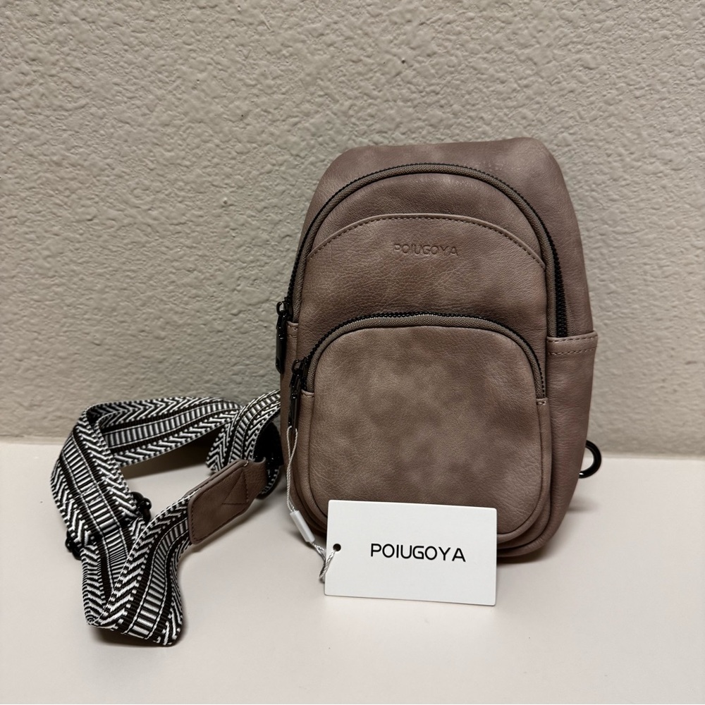 NWT Poiugoya Micro Pack Beige Marble Pattern Shoulder Bag